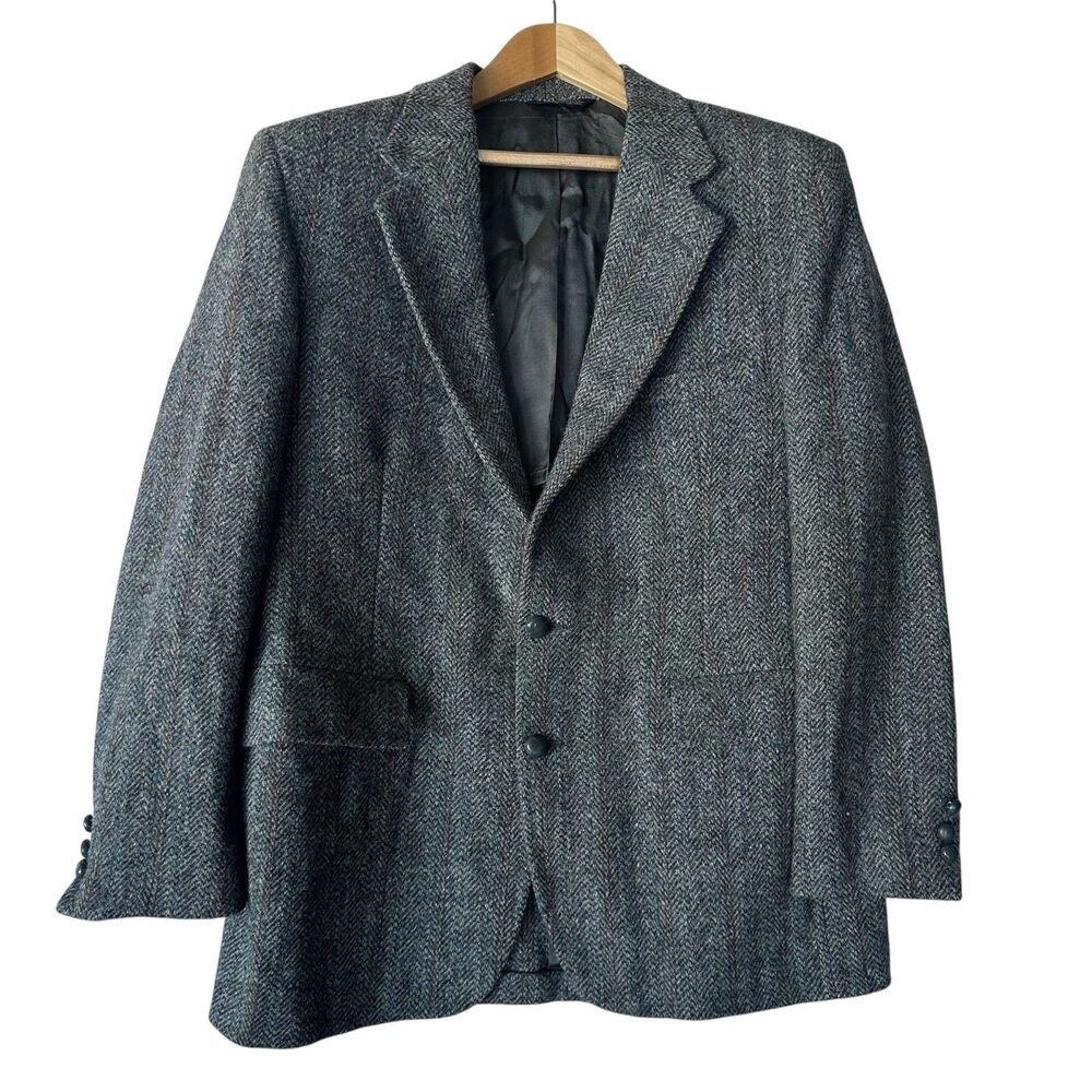 Harris Tweed Men's 44 Herringbone Scottish Wool Sport Coat Jcket Kuppenheimer